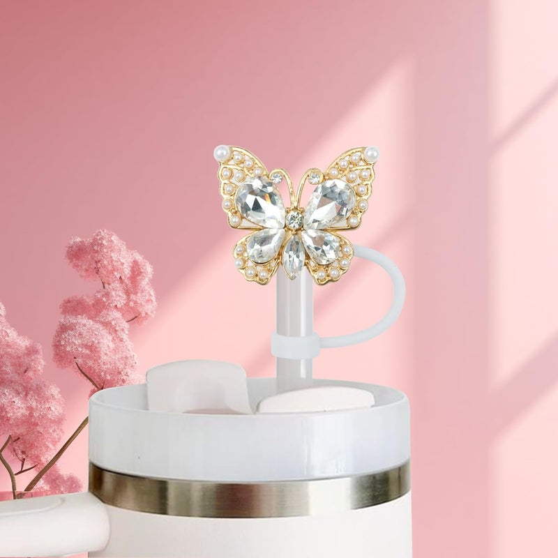 SEMATA 2PCS Cute Butterfly Straw Cover Cap for Stanley Cup Accessories,Bling Crystals Straw Toppers for Stanley Tumbler 40&30 oz,Rhinestone Reusable Straws Tips Protectors Compatible with 10mm Straws - Image 4